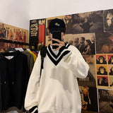 Advbridge   Men Fashion Pullover In Warm Cashmere Knitting Long Sleeve Knit V-neck Loose Coats Casual Black/White Woolen Sweater M-2XL