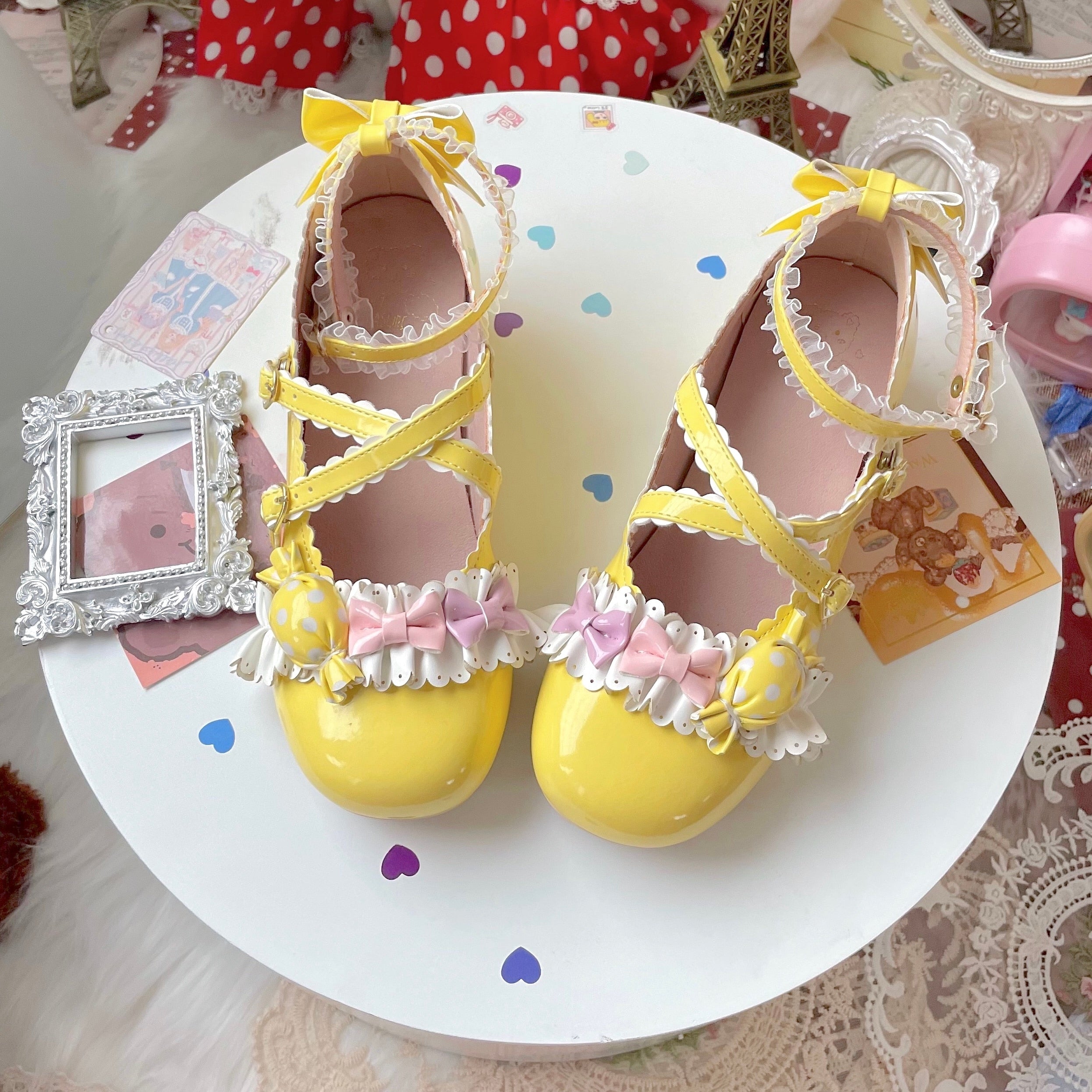 Advbridge Lolita Shoes Sweet Daily Bowknot Lolita Shoes Student Red Christmas Cute Candy Ruffled Cosplay Cos Lolita Soft Girl Shoes