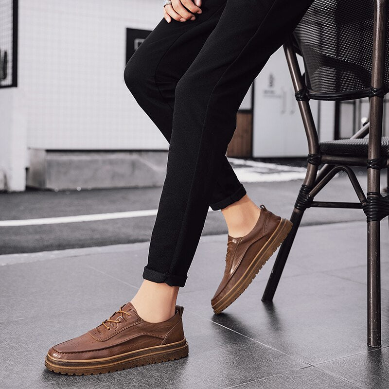 Advbridge Genuine Leather Men's Casual Shoes Moccasins Men Loafers Spring Autumn New Fashion Sneakers Male Lace-up Leisure Shoes