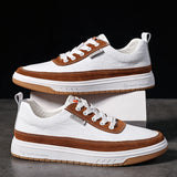 Advbridge Non-Slip Men Sneakers White Casual Male Leather School Shoes Fashion Flat High-Quality Shoe Comfortable Lace-up Solid Men Shoes