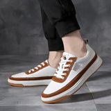 Advbridge Non-Slip Men Sneakers White Casual Male Leather School Shoes Fashion Flat High-Quality Shoe Comfortable Lace-up Solid Men Shoes