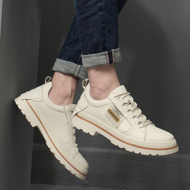Advbridge High Quality Leather Men's Shoes Spring Casual Shoes Fashion Flats Oxfords Shoes Korean Version Fashion Increase 5cm Sneakers