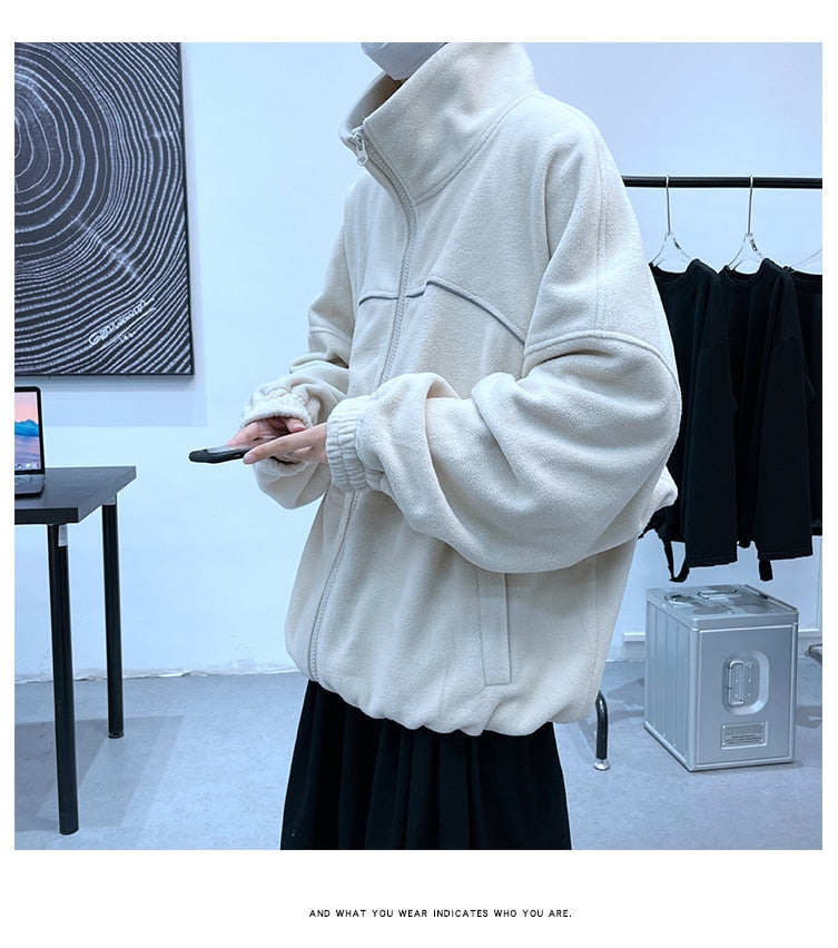 Advbridge Reflective Article Zip Up Sweatshirts for Men Korean Fashion Trends Fleece Clothing Teenage High Quality Oversized Streetwear