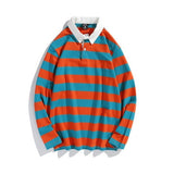 Advbridge Green Striped Patchwork Sweatshirts Men Women Casual Turn-Down Collar Pullovers Loose Retro Harajuku Hip Hop Streetwear Unisex