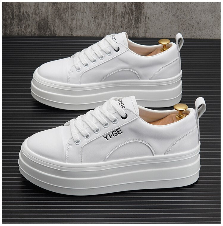 Advbridge New White Leather Men Casual Shoes fashion Platform Sneakers Trainers Height Increasing Shoes Chaussure Homme