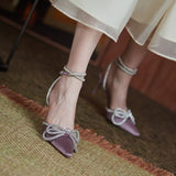 Advbridge New Silk Butterfly-knot Women's Shoes Ankle Strap Slingbacks Shallow Pumps Pointed Toe High Heel Handmade Shoes Women Size 34-41