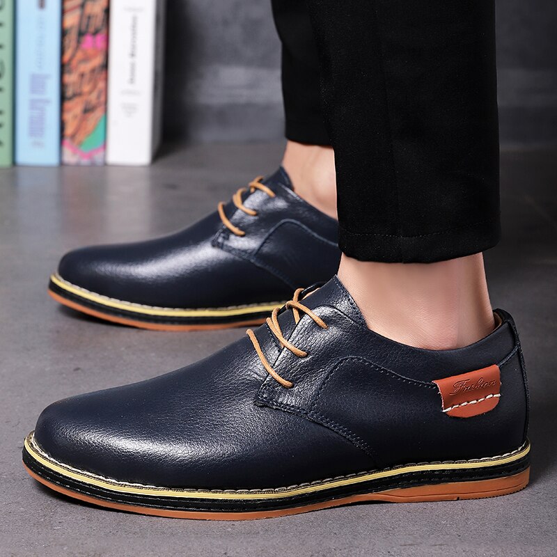 Advbridge New Genuine Leather Men's Casual Shoes Large Size 45 46 47 48  Round Head Lace-up Handmade Men Shoes Business Shoe