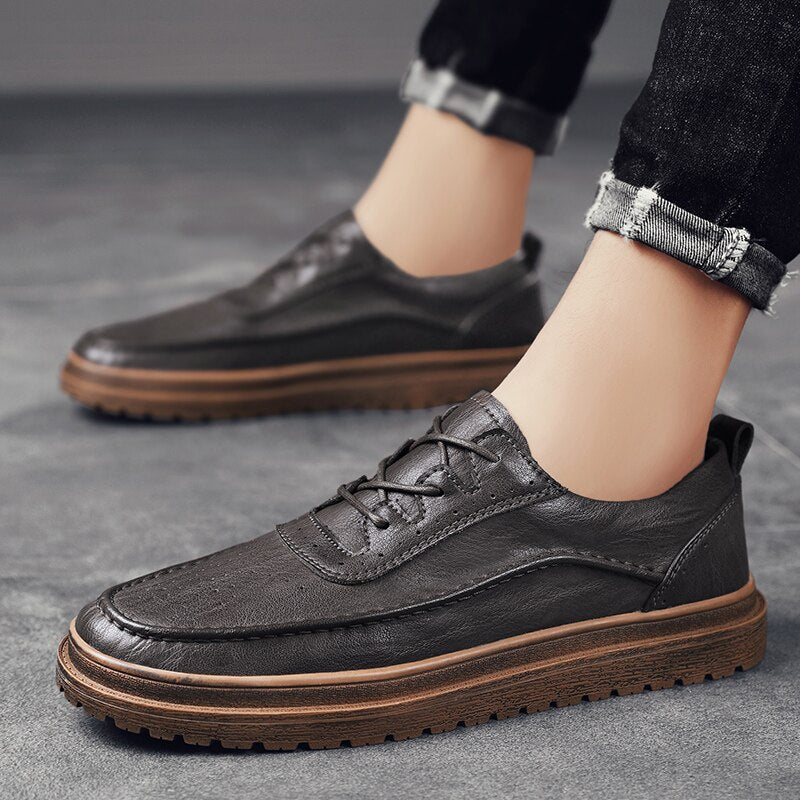 Advbridge Genuine Leather Men's Casual Shoes Moccasins Men Loafers Spring Autumn New Fashion Sneakers Male Lace-up Leisure Shoes