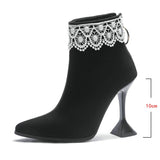 Advbridge Women Ankle Boots Faux Suede Pointed Toe Thin High Heel Ladies Short Boots Back Zipper Dress Women's Boots Big Size 45