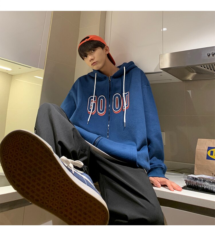 Advbridge Letter Print Zip Up Hoodies for Mens Korean Fashion Trends Streetwear Teenage Oversized Track Sweatshirts Spring Casual Clothing
