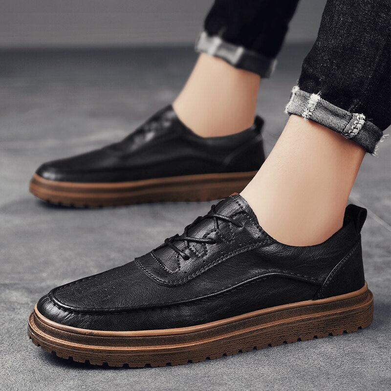 Advbridge Genuine Leather Men's Casual Shoes Moccasins Men Loafers Spring Autumn New Fashion Sneakers Male Lace-up Leisure Shoes