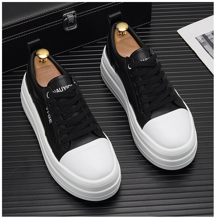 Advbridge New White Leather Men Casual Shoes fashion Platform Sneakers Trainers Height Increasing Shoes Chaussure Homme