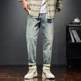 Advbridge Jeans Men Loose Fit Retro Blue Autumn Wide Leg Pants Denim Trousers Korean Style Fashion Side Pocket Male Baggy Pants