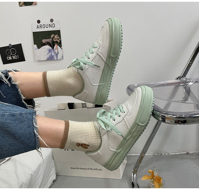 Advbridge Autumn Fashion Women White Sneakers PU Leather Breathable Spring Flats Female Casual Sport Shoes Lace Up Ladies Platform Shoes