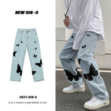 Advbridge Autumn Butterfly Print Jean Pants Men Baggy Casual Jeans Denim Pants Fashion Streetwear Straight Trousers Couple Clothing