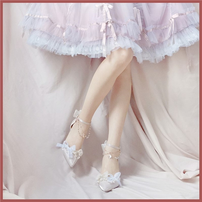 Advbridge Princess Female Kawaii Tea Party Japanese Cute Anime Lolita Shoes Women Harujuku Cosplay Bow Pointed Toe Feminine High Heel 8cm