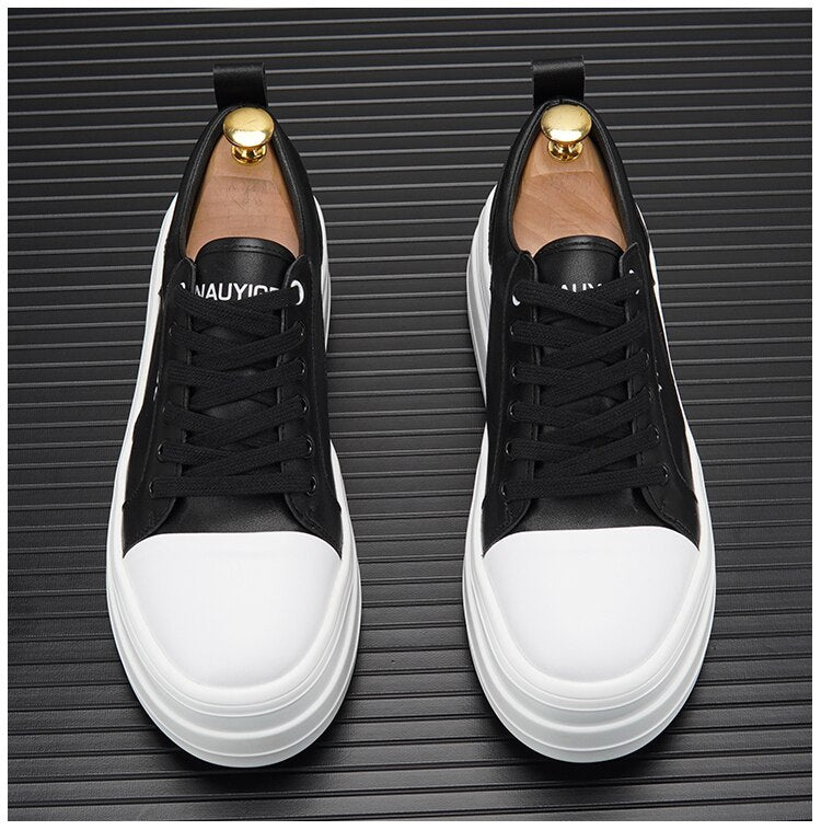 Advbridge New White Leather Men Casual Shoes fashion Platform Sneakers Trainers Height Increasing Shoes Chaussure Homme