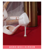 Advbridge White Silk Satin Wedding Shoes Summer Women's New French High-heeled Bride's Shoes with A Line with Sandals with Skirts