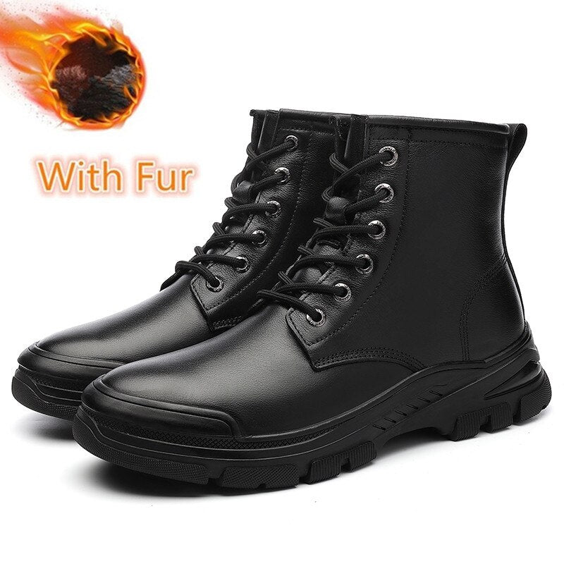 Advbridge Fashion Men Boots Real Leather Warm Ankle Boots High Top Waterproof Motorcycle Boots Lace-up Motocross Boots Sale Winter Boots