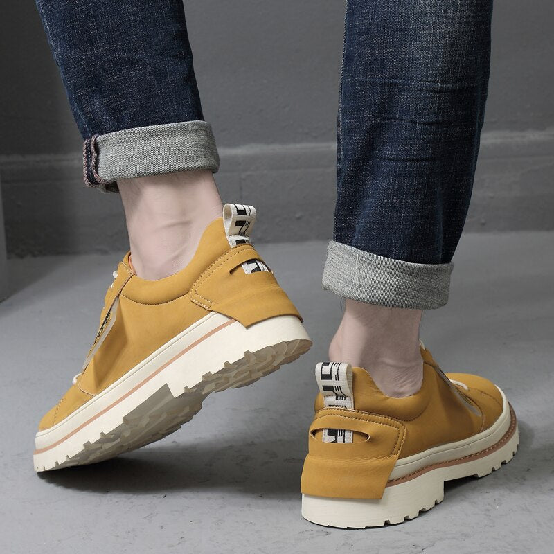 Advbridge High Quality Leather Men's Shoes Spring Casual Shoes Fashion Flats Oxfords Shoes Korean Version Fashion Increase 5cm Sneakers