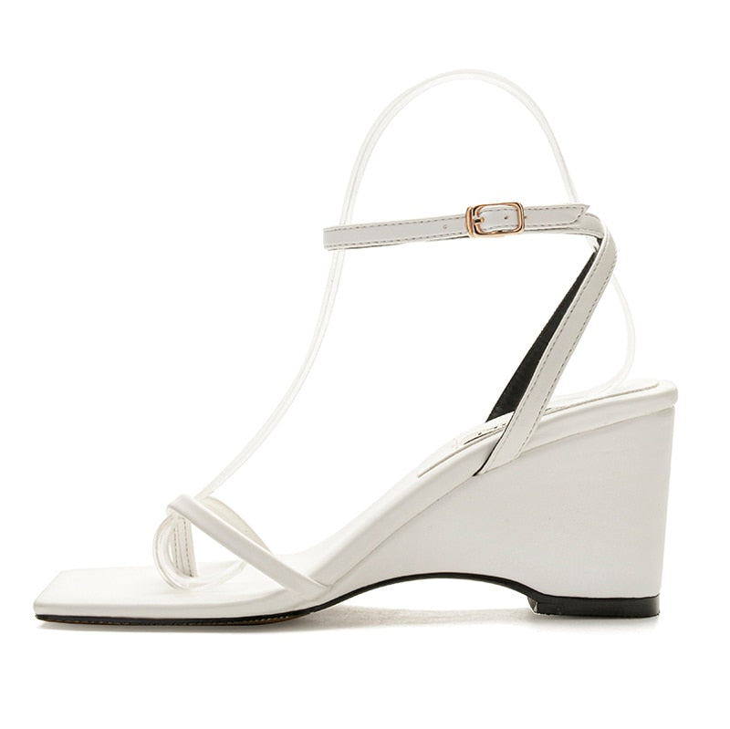 Advbridge Women Shoes Pinches Fairy Square Head High With One Word With Herringbone Clip Toe Wedge Sandals Thick Bottom