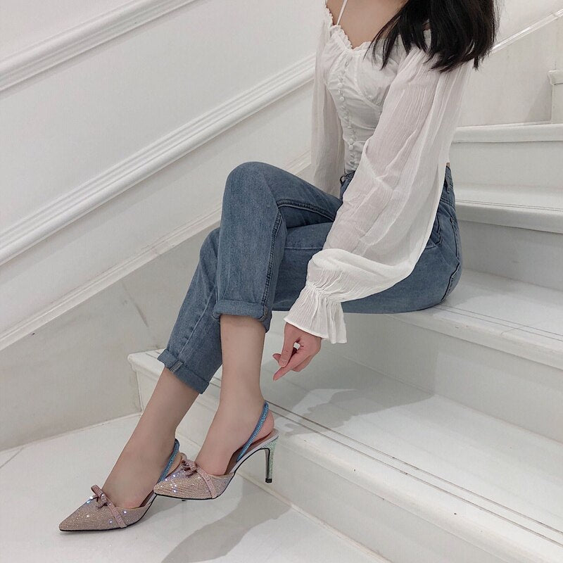 Advbridge Summer new style rhinestone pointed toe stiletto hollow bridal wedding shoes mid-heel banquet dress all-match female sandals