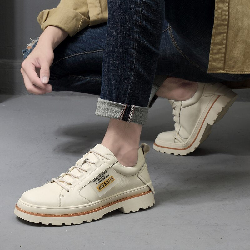 Advbridge High Quality Leather Men's Shoes Spring Casual Shoes Fashion Flats Oxfords Shoes Korean Version Fashion Increase 5cm Sneakers