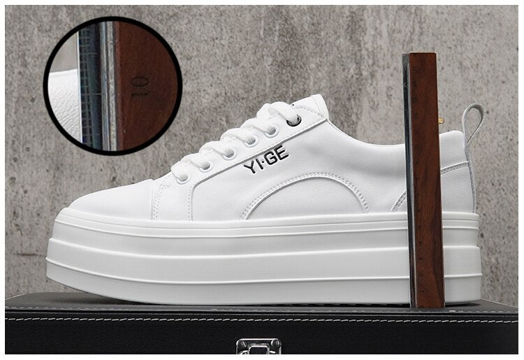 Advbridge New White Leather Men Casual Shoes fashion Platform Sneakers Trainers Height Increasing Shoes Chaussure Homme
