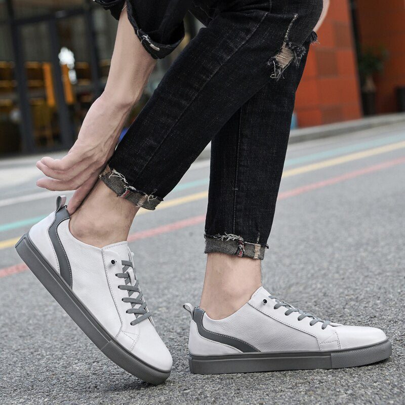 Advbridge Genuine Leather Shoes Casual Sneakers Men Shoes Comfortable Quality Leather Shoes Men Korean Version White Shoes