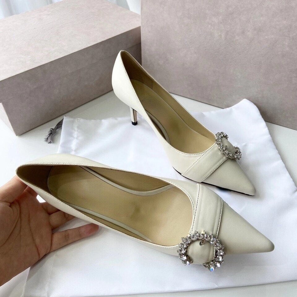 Advbridge New Crystal Rhinestone Buckle French High Heels Women Pointed Stiletto Heel All-Matching Women's Shoes Pumps