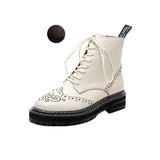 Advbridge Lace-Up Women's Ankle Boots Rome Style Sewing Embroider Flat Platform Boots Hand-made Genuine Leather Boots Female Women Shoes