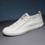 Advbridge Men Genuine Leather Casual White Shoes Mens Slip on Lazy White Shoe Fashion Breathable Comfortable Cowhide Flats Loafers