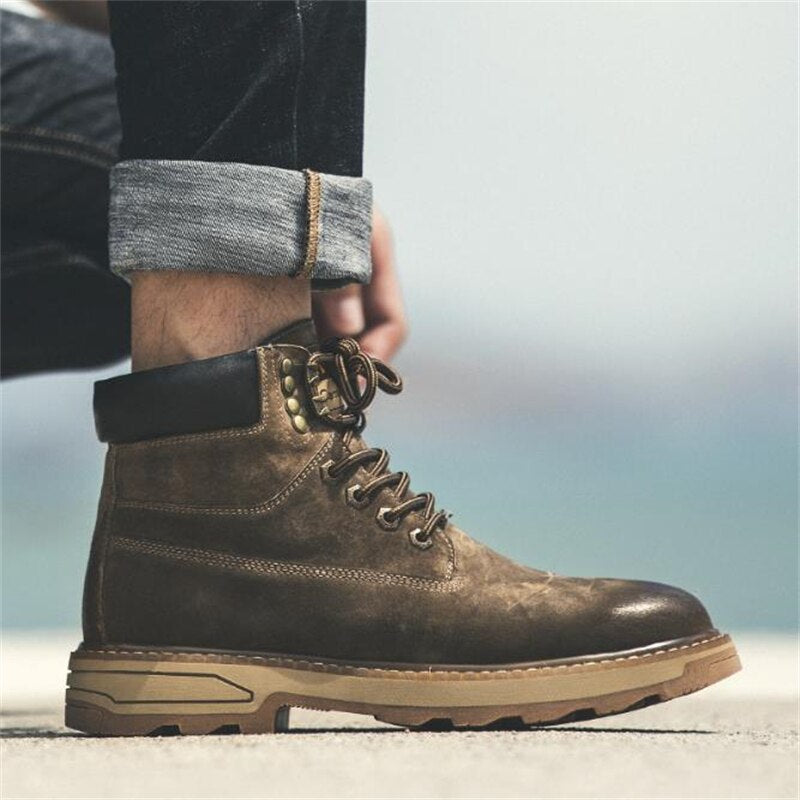 Advbridge Autumn Winter Men Genuine Leather Ankle Boots Casual Tooling Shoes Male Comfy Snow Boots Working Footwear Fashion Martins Boots