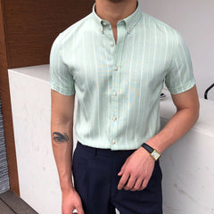 Advbridge Italian Summer Men Short Sleeve Striped Shirt British Casual Slim Shirt Retro Shirt Dress Camisa Masculina Social Summer