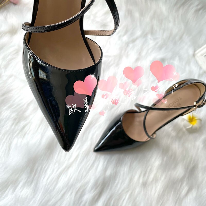 Advbridge Hot sale brand designer TOMONYE black patent cross open in middle women lady girl 12cm 100mm 8cm thin heel pump shoes on sale