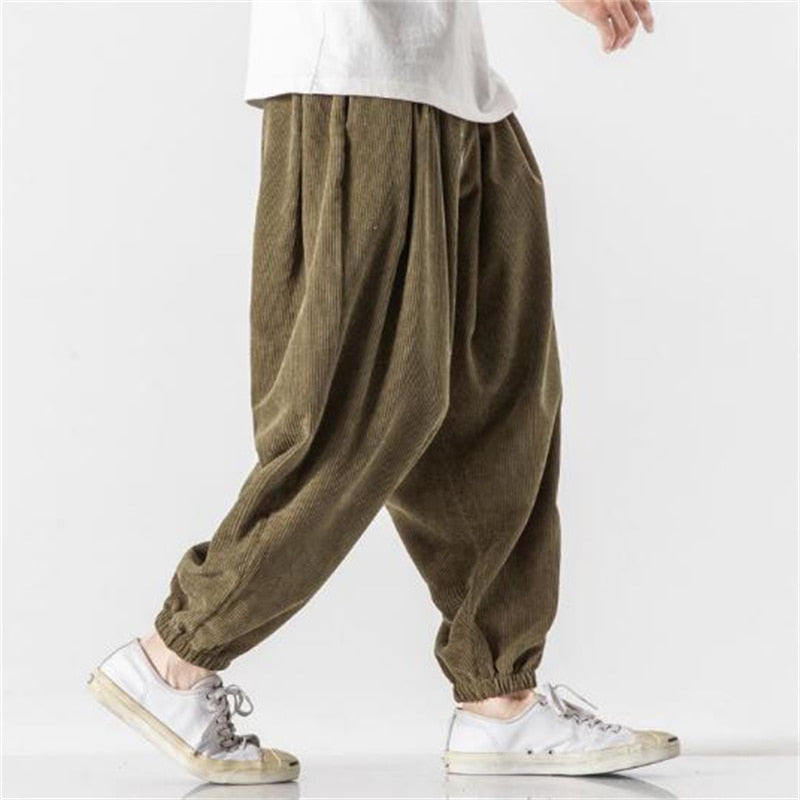 Advbridge Men Casual Pants Big Size Fashion Harem Pants Loose Bloomers Sports Style Solid Color Corduroy Pants Harajuku Style