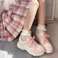 Advbridge Japanese student sweet lolita shoes  flat platform shoes  thick bottom casual sports shoes  college style  comfortable women cos