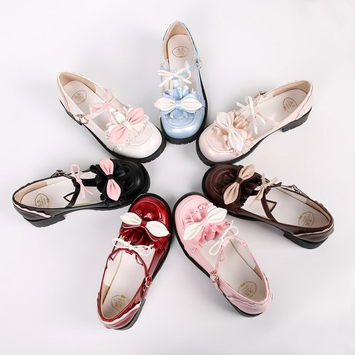 Advbridge Japanese jk uniform sweet lolita shoes vintage round head thick heel women shoes cute bowknot lace ruffle kawaii shoes loli cos