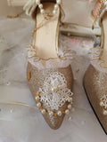Advbridge Japanese Lolita Tea Party High Heels Champagne Elegant Sweet high heel vintage lace bowknot  kawaii shoes cosplay loli
