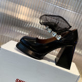 Advbridge Black Gothic Autumn New Square Toe Chunky Ultra High Heels Mary Jane Shoes Anime Cosplay Lolita Women's Pumps Goth Punk Shoes