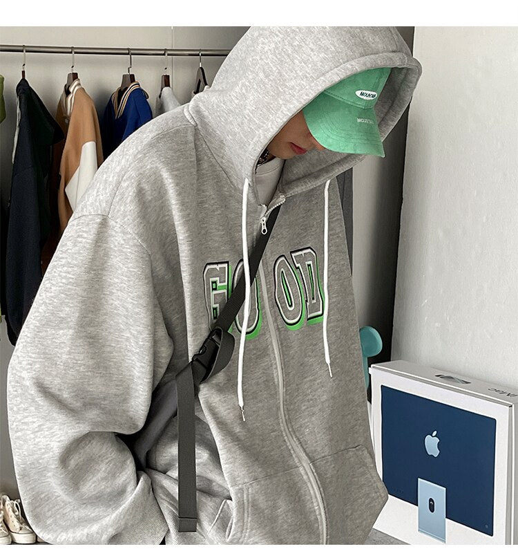 Advbridge Letter Print Zip Up Hoodies for Mens Korean Fashion Trends Streetwear Teenage Oversized Track Sweatshirts Spring Casual Clothing