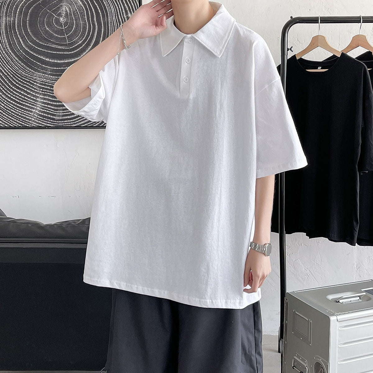 Advbridge Summer Men's Casual Clothes Couple T Shirts Lapel Collar Red Short Sleeve T-shirt Fashion Tops Tshirt Large Size M-5XL