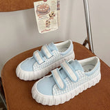 Advbridge Summer Kawaii Girl Sweet Lolita Shoes Thick-bottom Big Head White Shoes Female Soft Girl Blue Grid Retro Canvas Shoes Cosplay