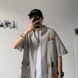 Advbridge Short sleeve work shirt men's Korean version trend handsome shirt coat very fairy coat ruffian handsome loose chemise homme