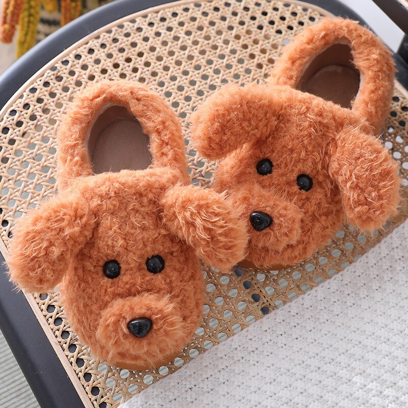 Advbridge Winter Home Slippers Warm Shoes Fashion Women Men Non-Slip Dog Cute Fur Soft Sole Indoor Bedroom House Couple Female Slides