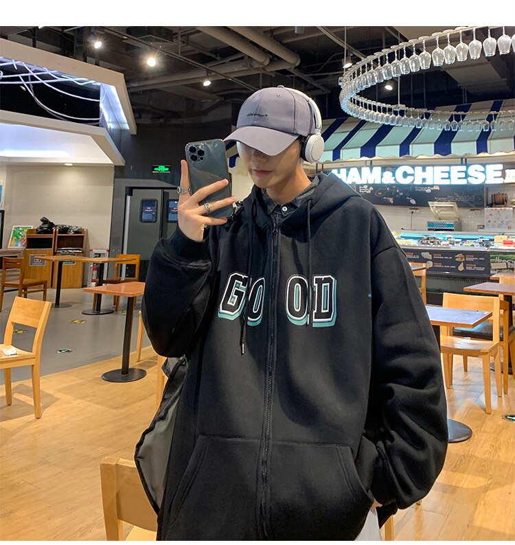 Advbridge Letter Print Zip Up Hoodies for Mens Korean Fashion Trends Streetwear Teenage Oversized Track Sweatshirts Spring Casual Clothing