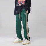 Advbridge Men's Striped Webbing Casual Pants Hip Hop Style Thicken Plush Trousers Fashion Green/black Color Jogger Sweatpants M-2XL