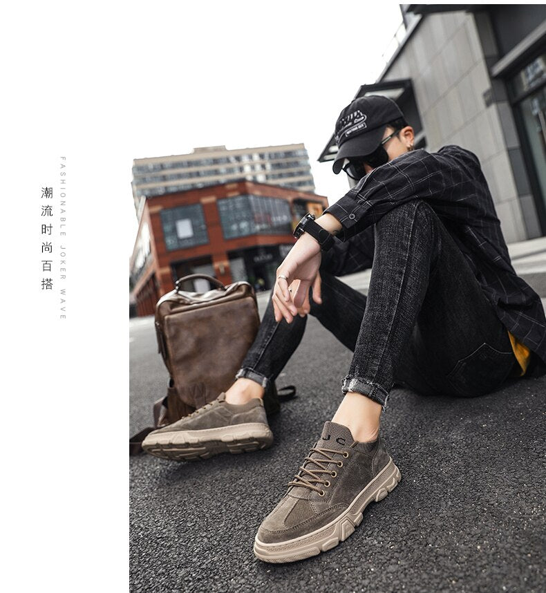 Advbridge Men's Martin shoes retro British style men's tooling shoes winter Korean low-top sneakers all-match casual shoes