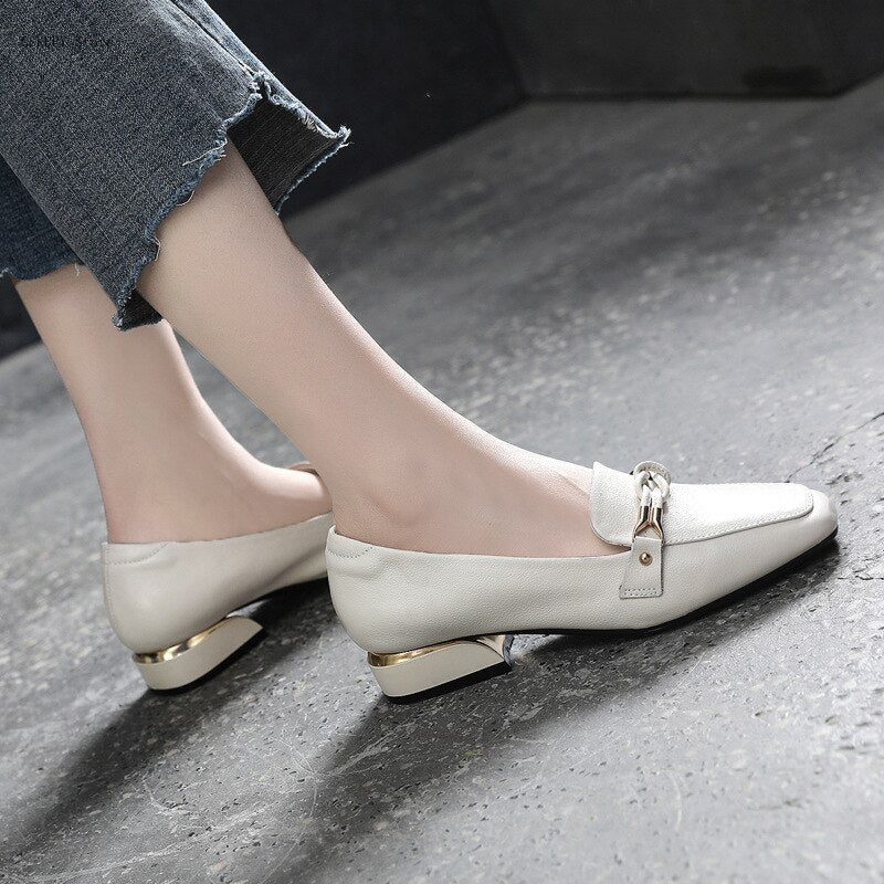 Advbridge Fashion New First Layer Cowhide Leather Single Shoes Autumn Mid-heel Comfortable and Elegant Leather Shoes Ladies Loafers