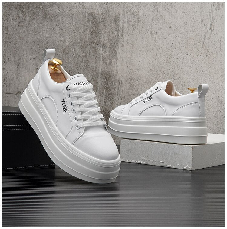 Advbridge New White Leather Men Casual Shoes fashion Platform Sneakers Trainers Height Increasing Shoes Chaussure Homme